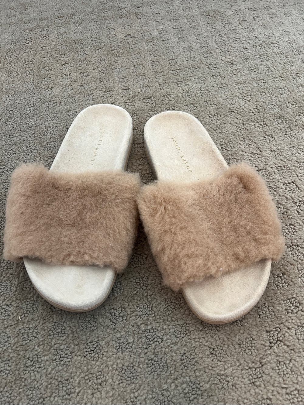 Jenni Kayne Plush Shearling Slide Sandals in Natural